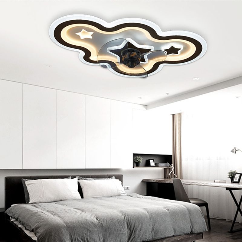 Cloud and Star Semi Flush Light Modern Acrylic Bedroom LED Ceiling Fan Lamp