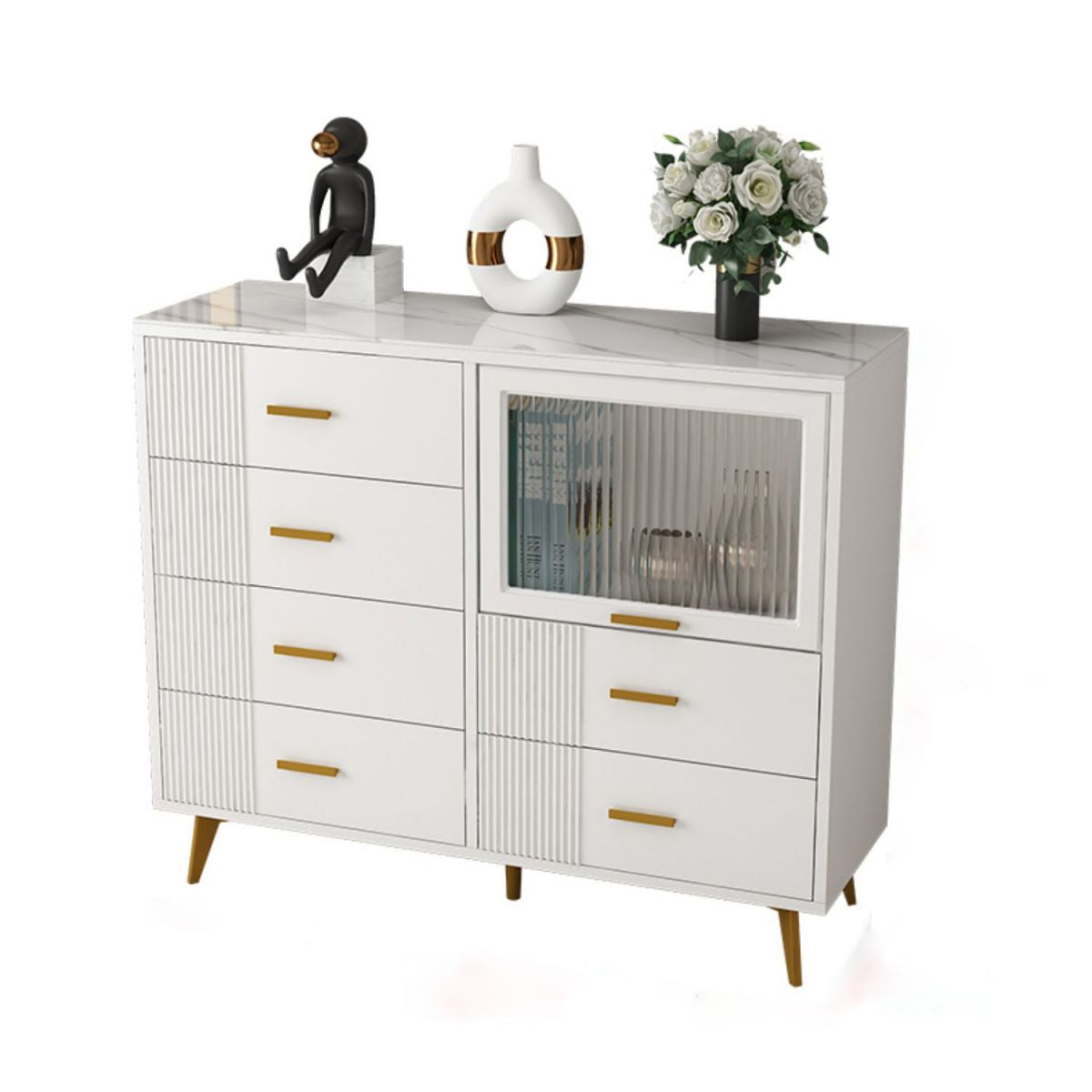 Modern Slate Top Combo Dresser Wooden Storage Chest Dresser in White / Grey