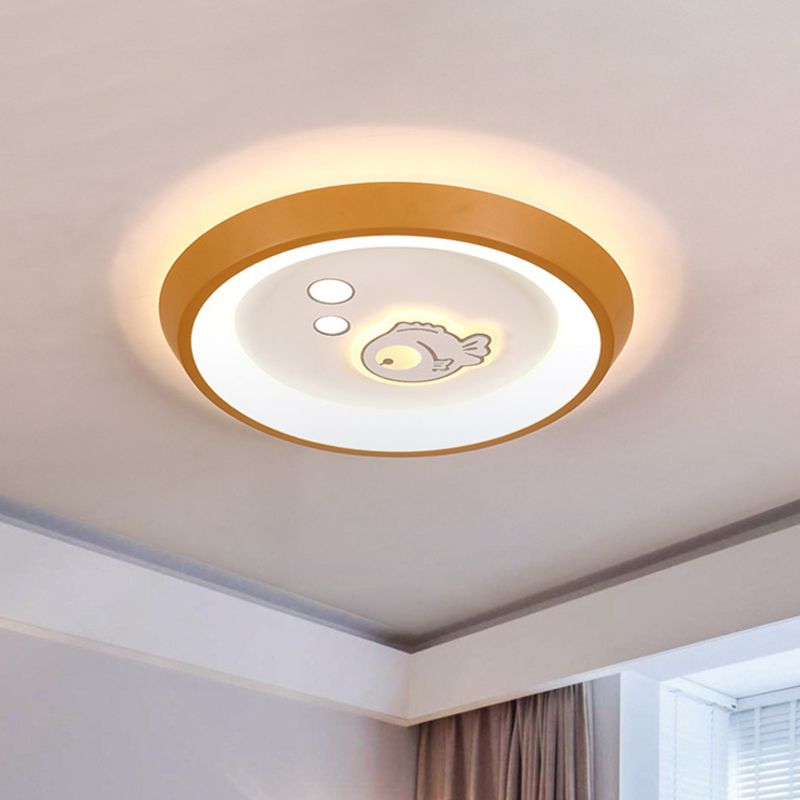 Ultrathin Ceiling Flush Light Cartoon Acrylic Kids Bedroom LED Flush Mounted Lamp in White with Flower/Moon/Fish Pattern