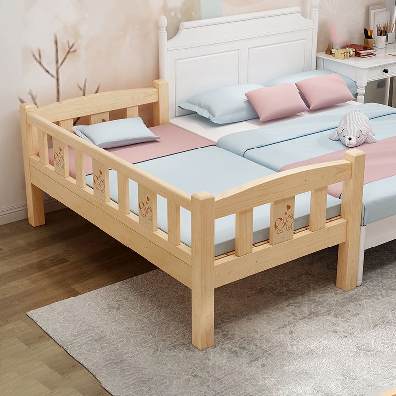 Glam Style Solid Wood Nursery Bed with Mattress and Guardrail