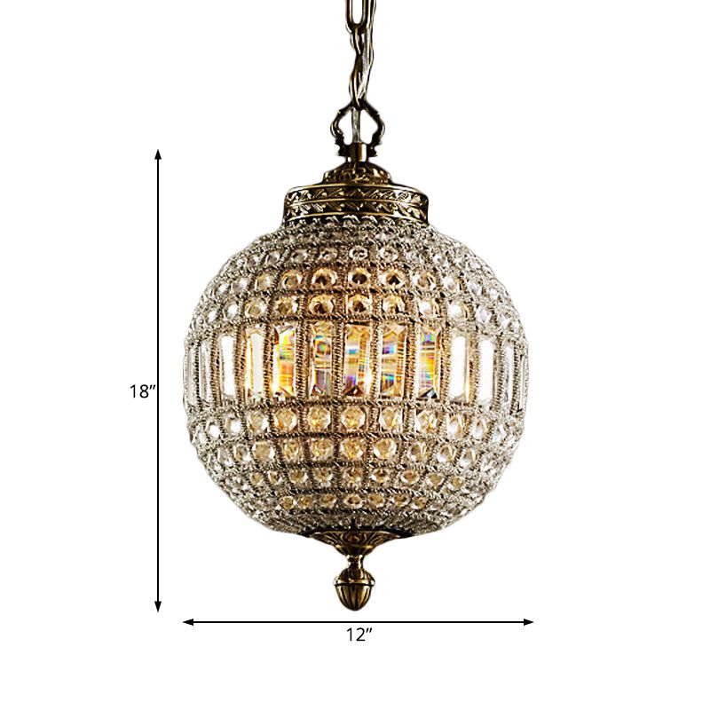 Crystal Globe Lampada sospesa tradizionale a testa singola soggiorno Luce a soffitto in oro