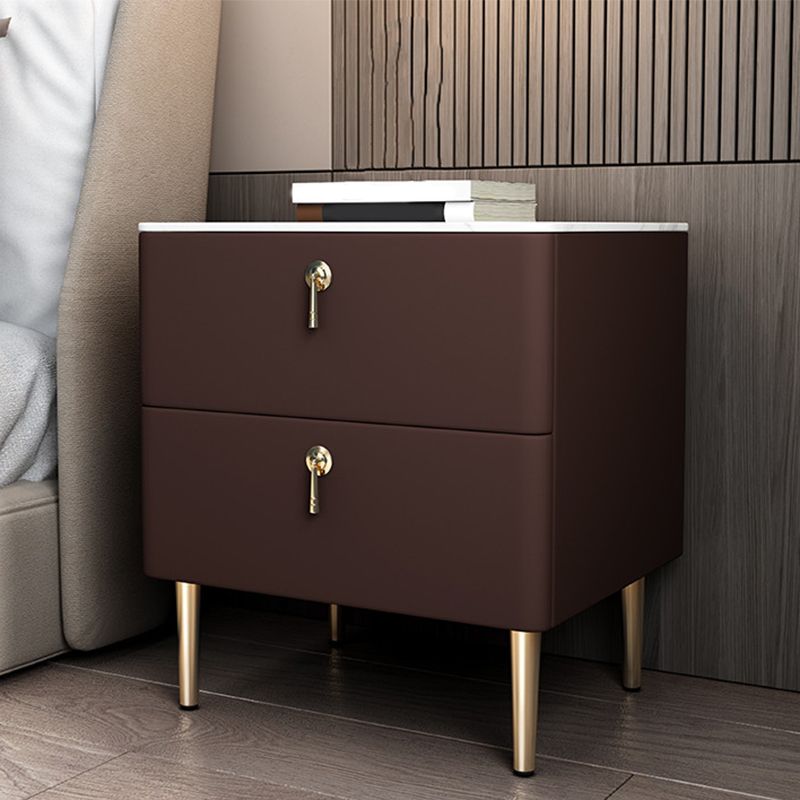 Solid Wood Frame 2 Drawer Leather Gold Table Legs Multi Color Choice Nightstand