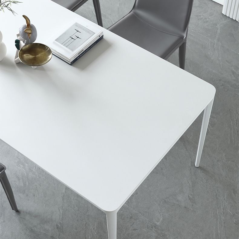 Mesa de comedor de cocina blanca moderna Mesa de comedor de forma rectangular de piedra sinterizada con 4 patas base