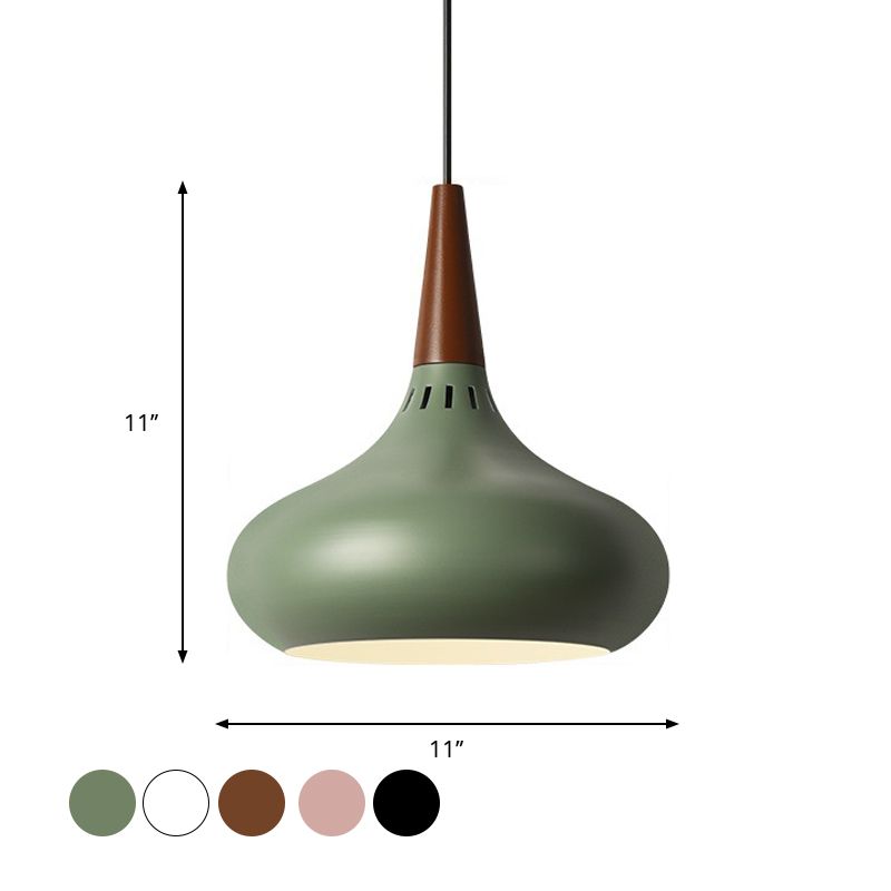 Onion Pendant Lighting Fixture Macaron Aluminum Single Green/White/Gold Hanging Ceiling Light with Vented Socket