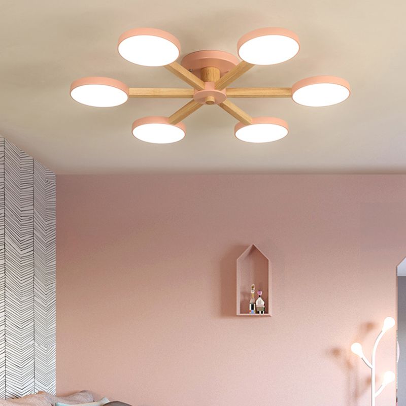 Zeitgenössische Sputnik Semi Flush Light Metal 6/8 Köpfe in der Nähe der Deckenlampe in Rosa/Blau für Schlafzimmer