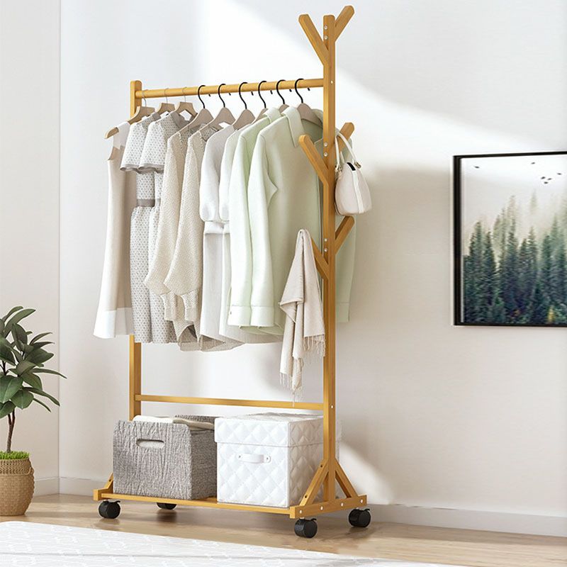 Classic Wood Clothes Hanger Free Standing Coat Rack with Castors