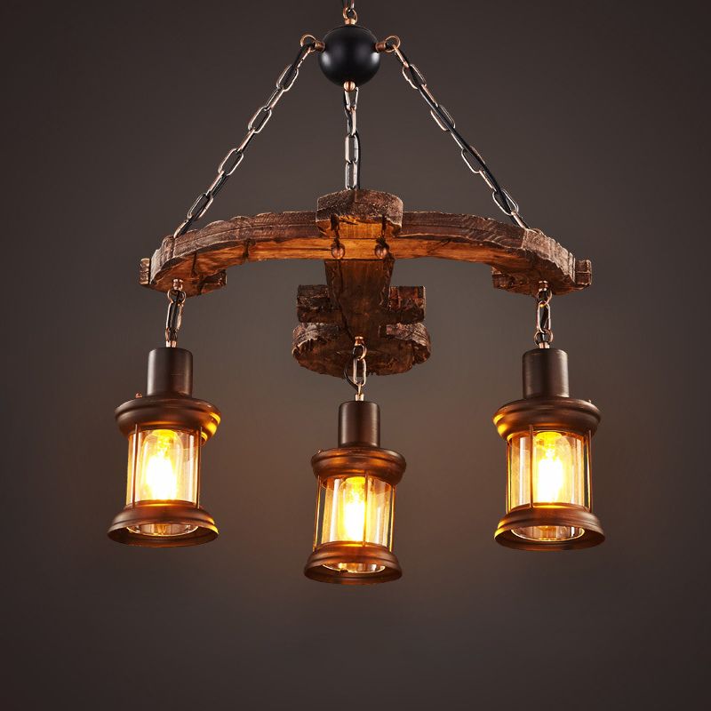 Wood Anchor Shape Chandelier Lighting Coastal Coffee Shop Pendant Light in Beige