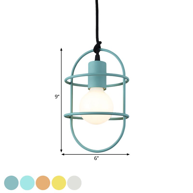 1 Bulb Dining Room Ceiling Pendant Light Minimalism White/Pink/Yellow Drop Lamp with Metal Capsule Frame Shade