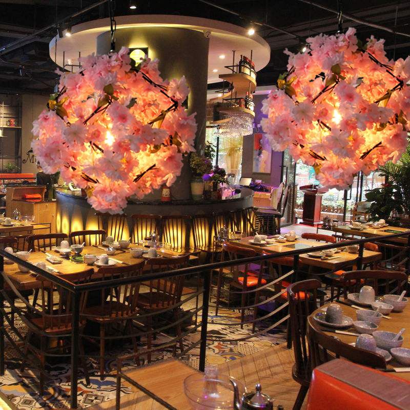 Cherry Blossom Restaurant Pendant Lighting Industrial Metal 1 Light Black Hanging Ceiling Light, 19.5"/23.5" Dia