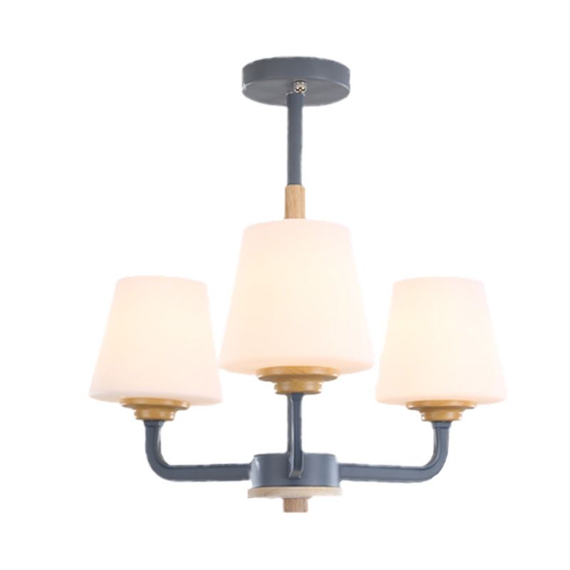 Cone Chandelier Light Fixture Modernism White Glass 3/5/6 Lights Hanging Ceiling Light in Grey/White/Green for Bedroom