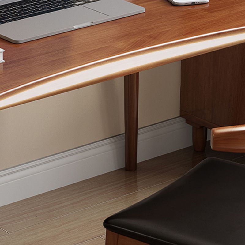 Solid Wood Curved Writing Desk Modern Parsons Base Office Desk