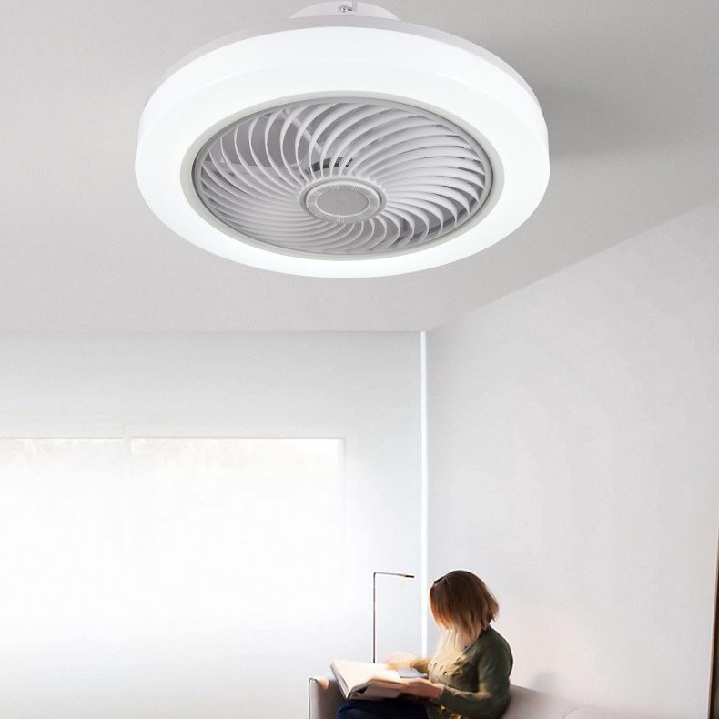 White Circular LED Ceiling Light in Modern Simplicity Wrought Iron Ceiling Fans with Acrylic Shade