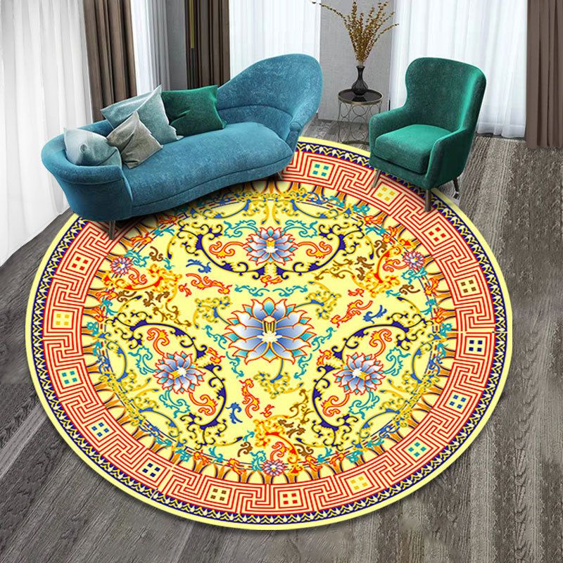 Persian Tribal Print Carpet Polyester Round Indoor Rug Non-Slip Backing Area Rug for Home Decoration