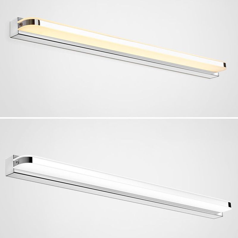 Modern Linear Wall Light Fixture Metal 1 Light LED Mirror Light in Silver