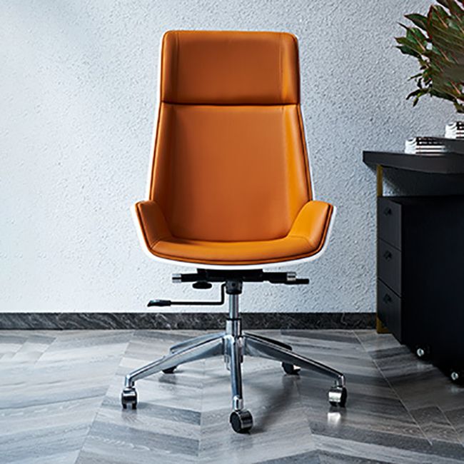 Modern No Arm Desk Chair Leather Task Chair with Wheels for Office