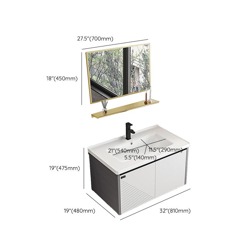 Modern Sink Vanity Set Wall Mounted Rectangular Sink Drawers Vanity Set