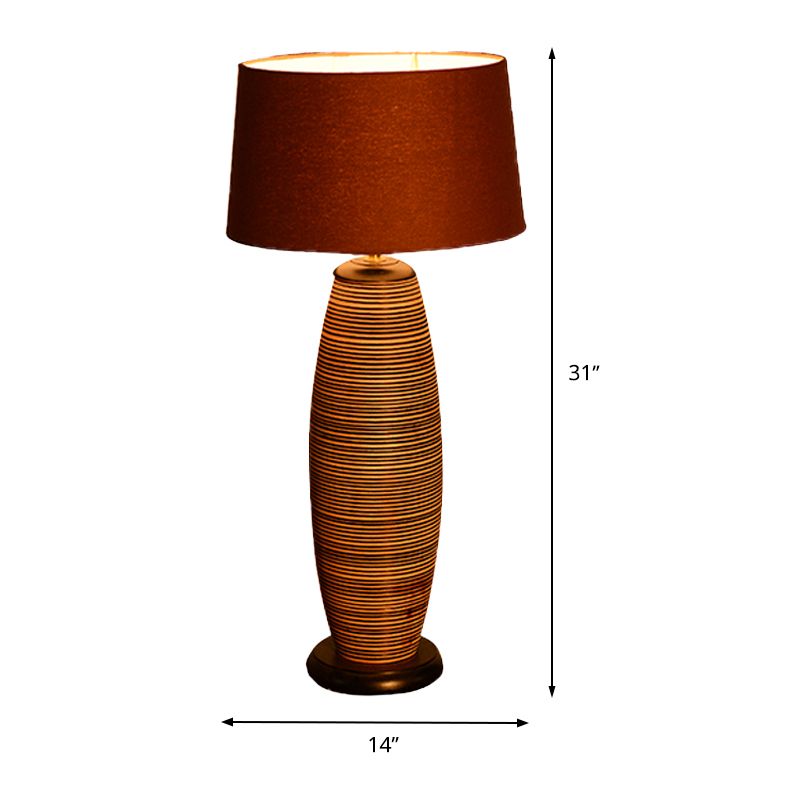 Éclairage de tâche ovale Asie Bois 1 Café de bulbe Petite lampe de bureau avec tambour de tambour