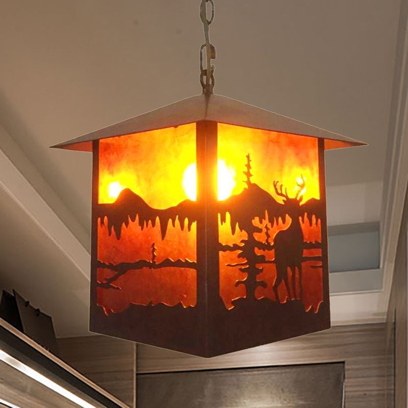 Restauranti Elk Hanging Light Kit in stile country Metal 1 Light Rust Cioncant Lighting