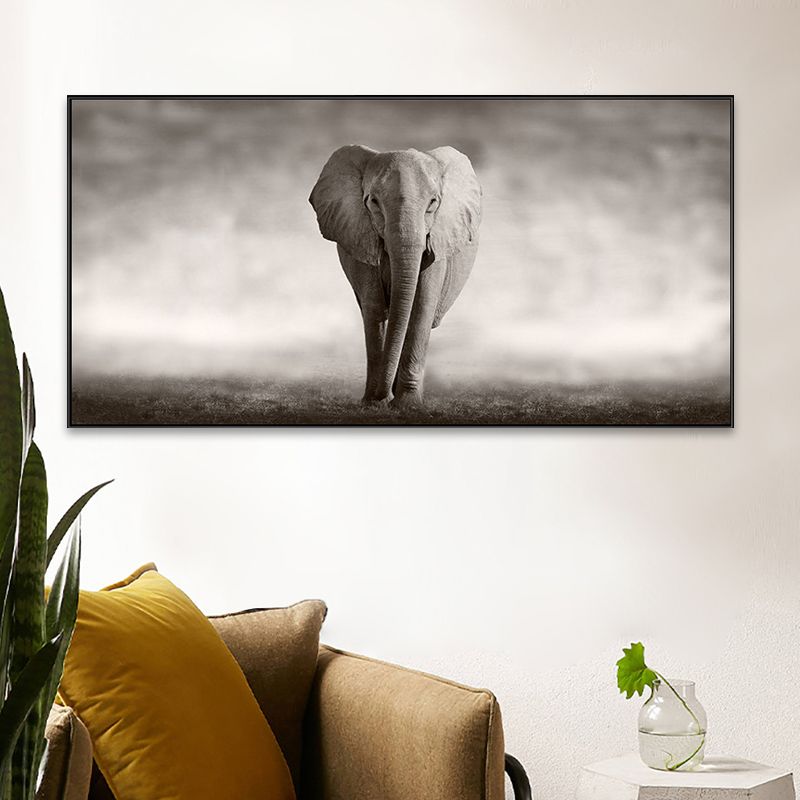 Walking Elephant Painting Soft Color Canvas Wall Art Print Textured, Multiple Sizes