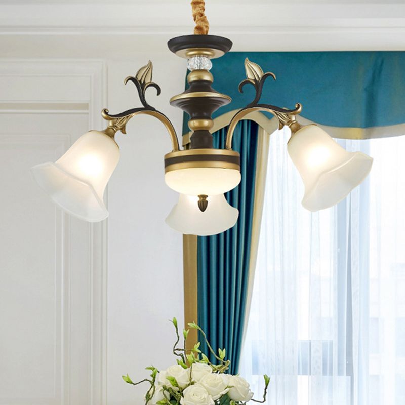 3/6 Lights Ceiling Light Traditional Flared Frosted Glass Hanging Chandelier in Brass