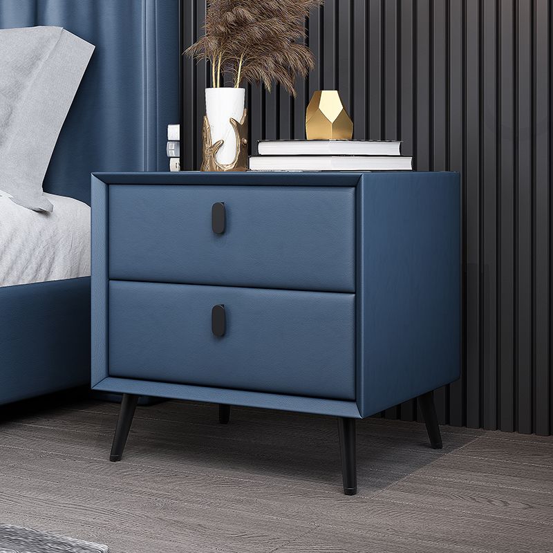 Wooden and Leather Bedside Table Modern Minimalist Bedside Cabinet with Drawers