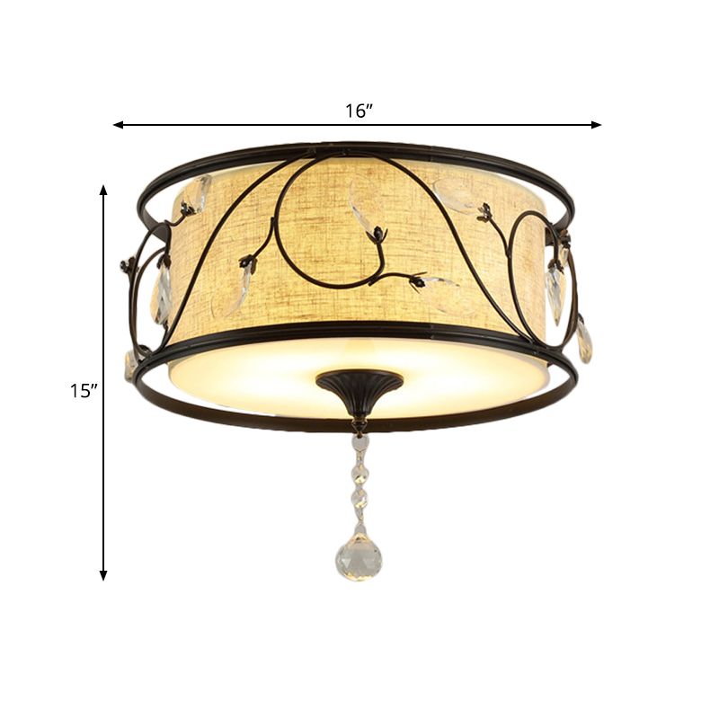 Iron Black/Gold Flush Ceiling Light 16"/19.5" Dia Drum Shape 4/5 Lights Vintage Flushmount Lighting