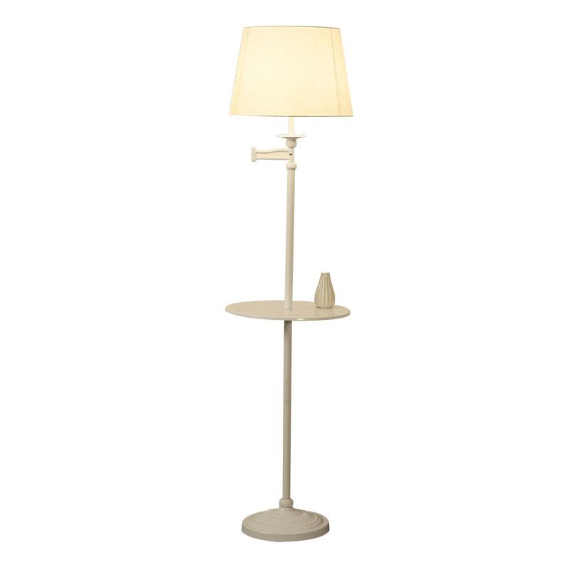 Fabric Cone Shaped Standing Light Vintage 1 Bulb Living Room Floor Lamp with Tray