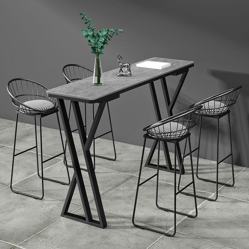 Matte Finish Stone Top Pub Table with Metal Base for Dining Room