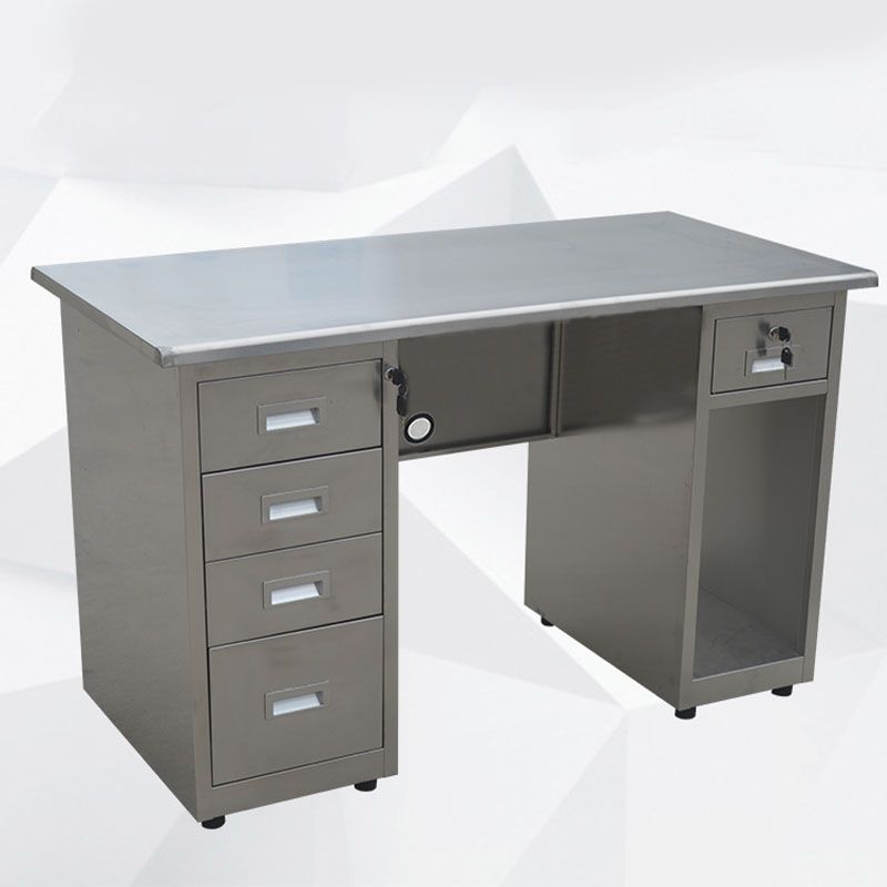 Rectangular Shaped Office Desk Stainless Steel for Office in Silver