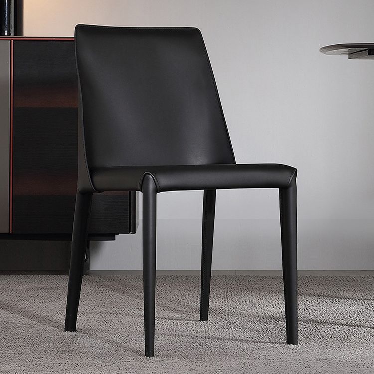 Modern Parsons Side Chair Matte Finish Leather Curved Armless Chair