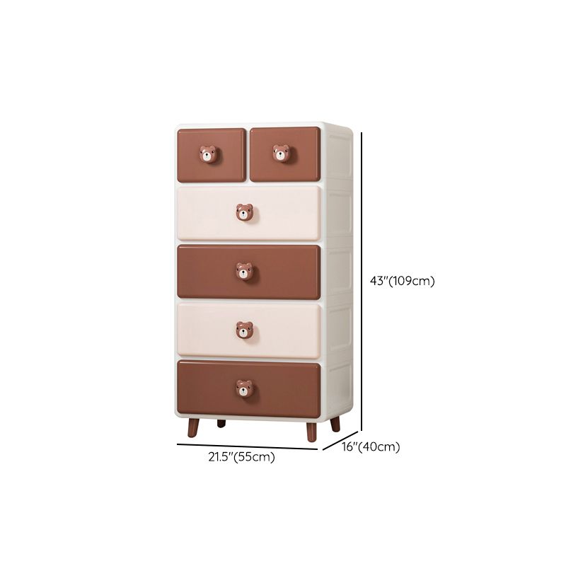 Northern European Vertical Kids Nightstand Pink/Brown Plastic Nursery Dresser for Room