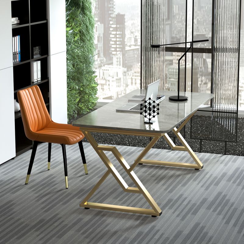 Modern Office Desk Rectangular Gold Metal Legs Writing Desk for Home and Office