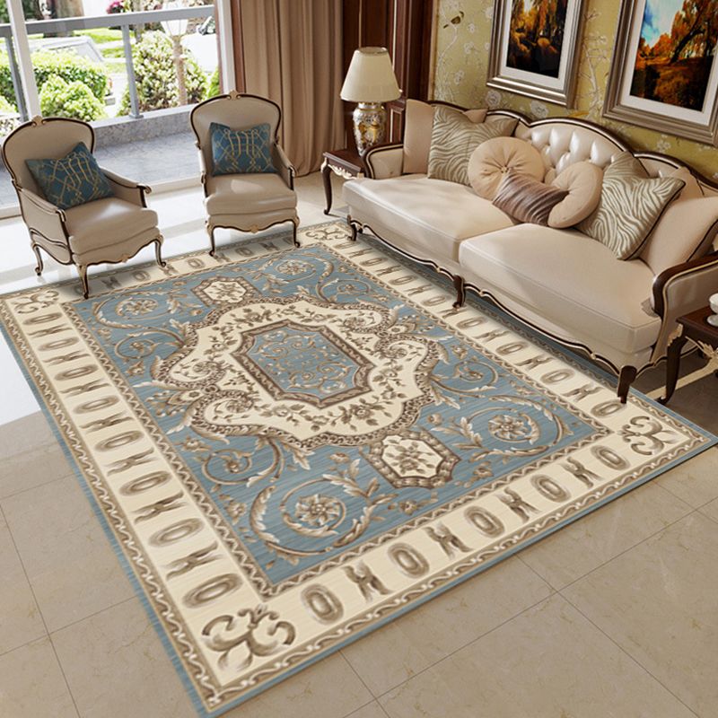 Retro Living Room Rug Multi Colored Flower Pattern Indoor Rug Polypropylene Non-Slip Machine Washable Rug