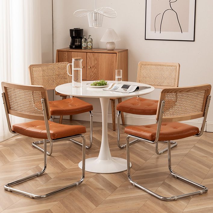 Rattan Armless Dining Chair Contemporary Side Chair with Silver Base