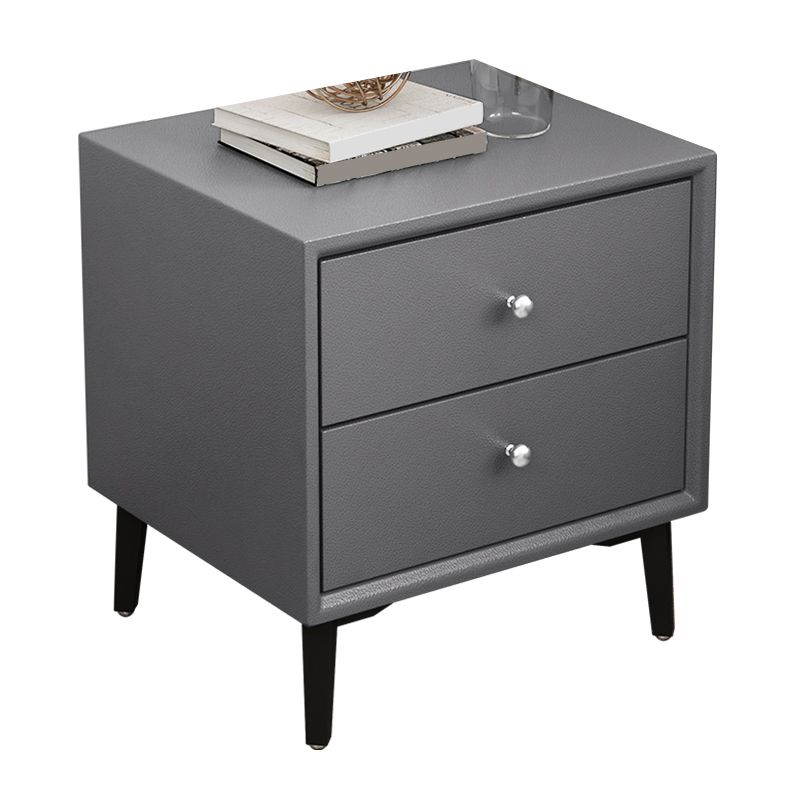 Modern Faux Leather Nightstand 2-Drawer Storage Solid Wood 19 Inch H Night Table