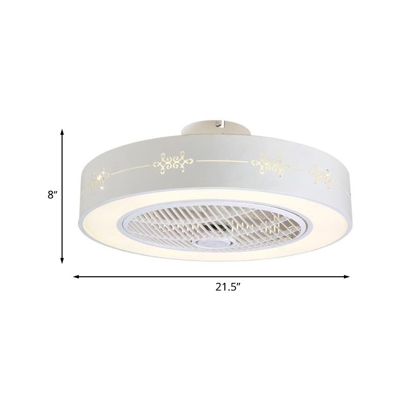 Ventilateur de salon de tambour 8 "de haut Light Metal contemporain LED Blanc 3 lames semi-flush Mount Lighting Fixture