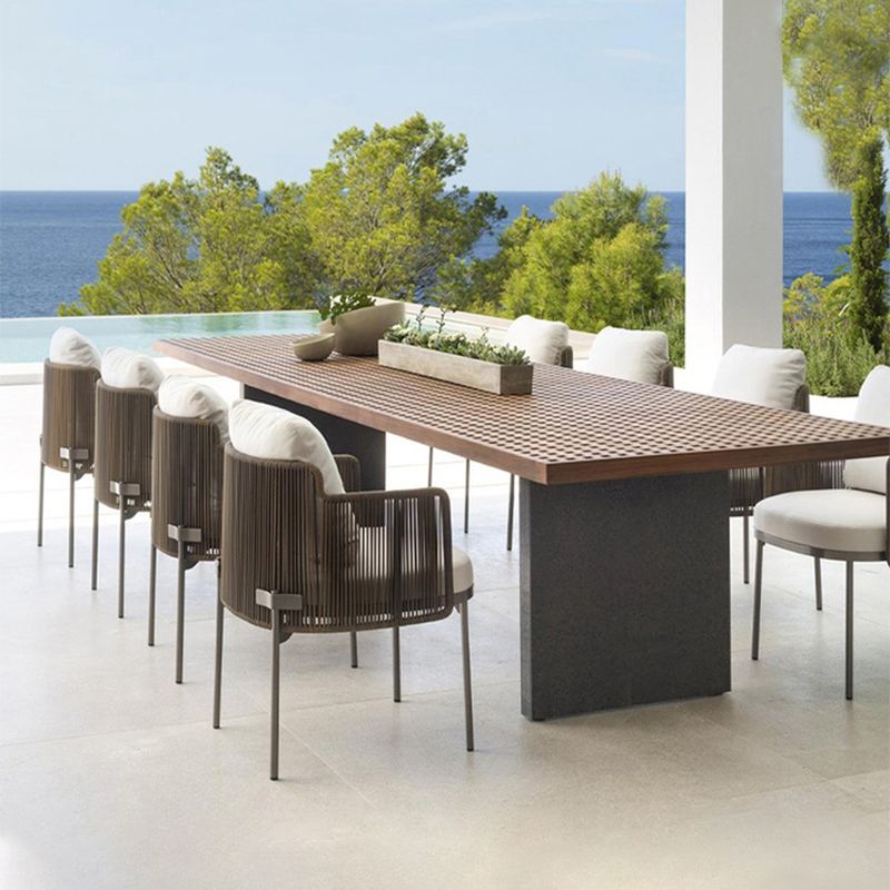 Brown Solid Wood Dining Table Contemporary Rectangle Teak Table with Metal Frame