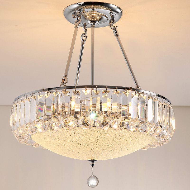 Cylindre Chrome Crystal Pendant Light Grosted Glass Pannel Pendant Pendard avec Crystal Drop Drop Final