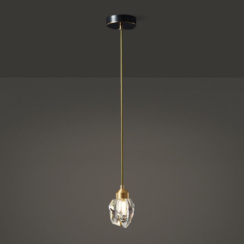 Lampe suspendue à suspension minimaliste Black-Gold en forme de gemme avec une nuance de cristal pour le restaurant