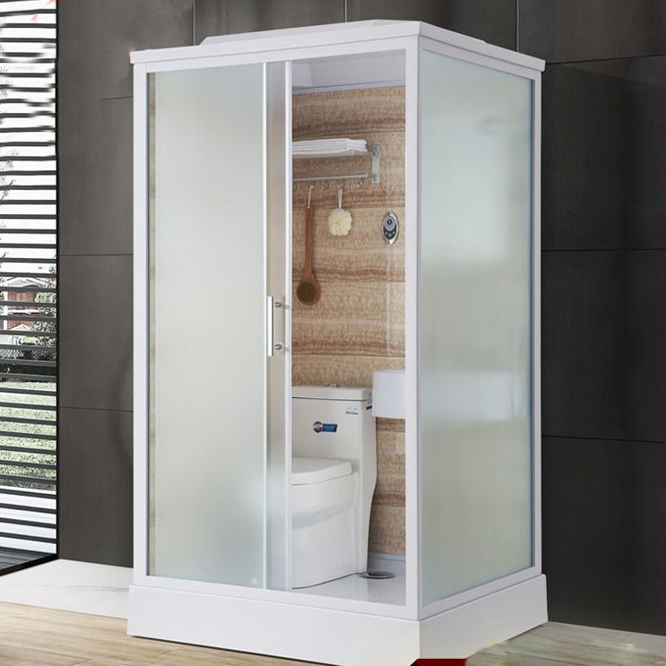 Frosted Glass Single Sliding Shower Enclosure Framed Shower Kit in White