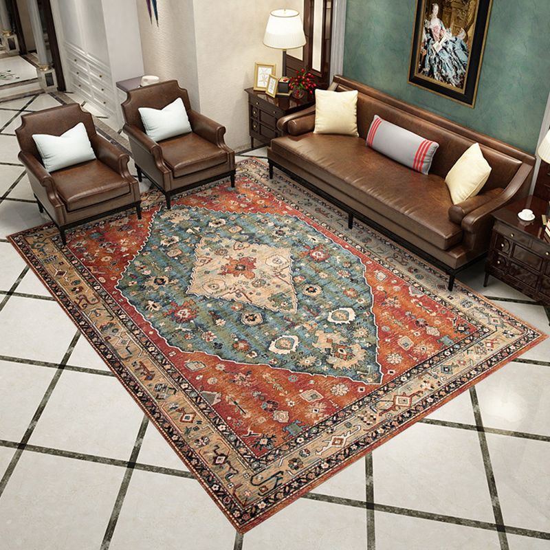 Moroccan Ethnic Style Carpet Polyester Area Rug Non-Slip Backing Indoor Carpet for Home Decoration