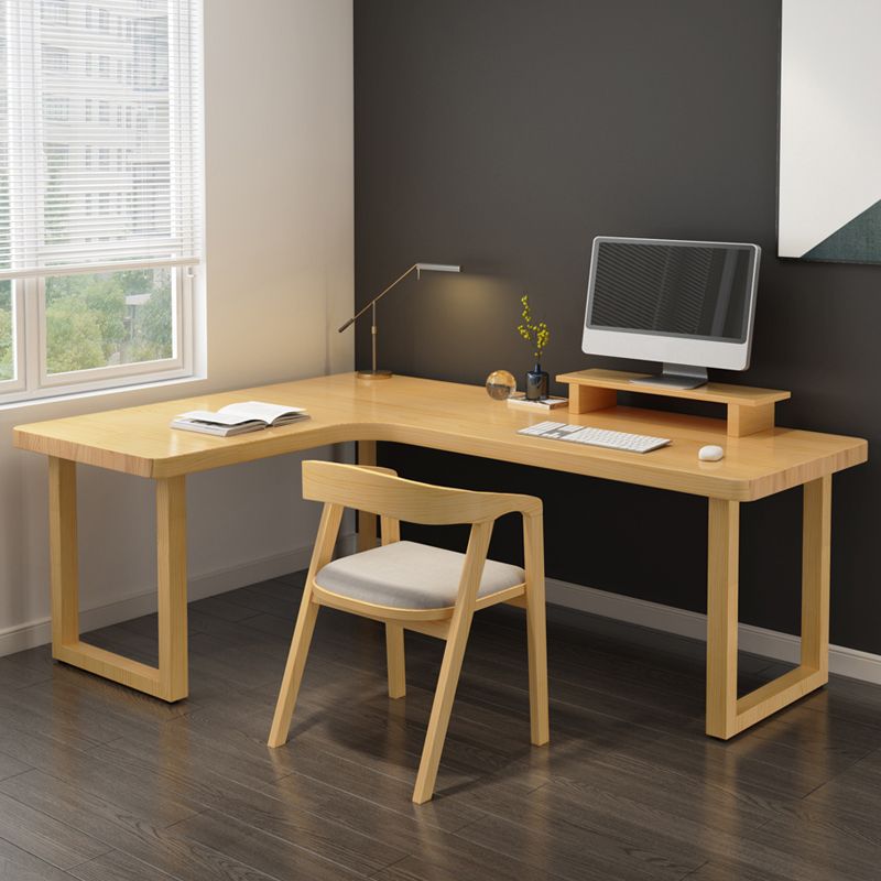 Modern Solid Wood Desk Natural L-Shape Office Writing Desk Excluding Chairs