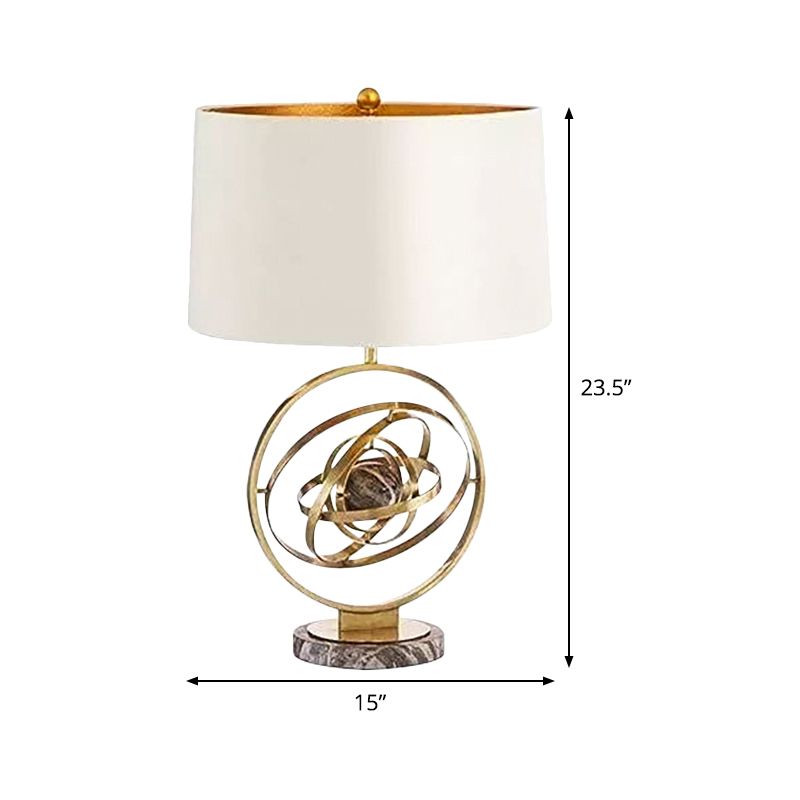 1 Head Drum Desk Light Modernism Fabric Table Lamp in White with Round Marble Base