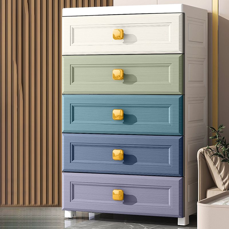 Modernism Vertical Kids Nightstand Plastic Nursery Dresser with 5 Drawers for Home