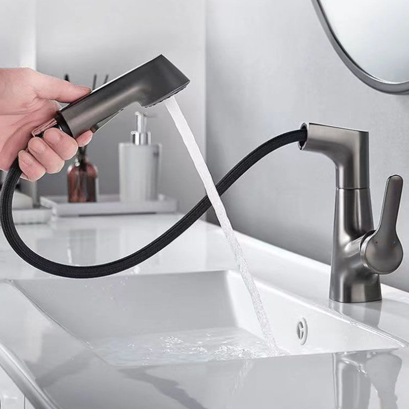 Modern Vessel Sink Faucet Lever Handle Copper Low Arc Retractable Vessel Faucet