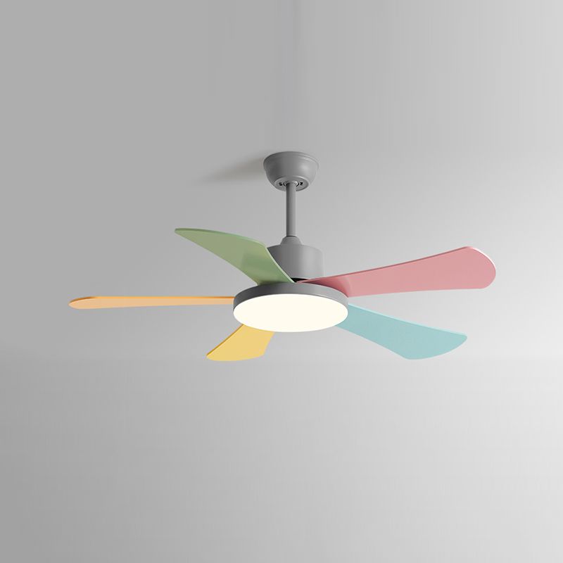 Children's Room Ceiling Fan Lamp Round Shade Colorful LED Semi Flush Ceiling Light