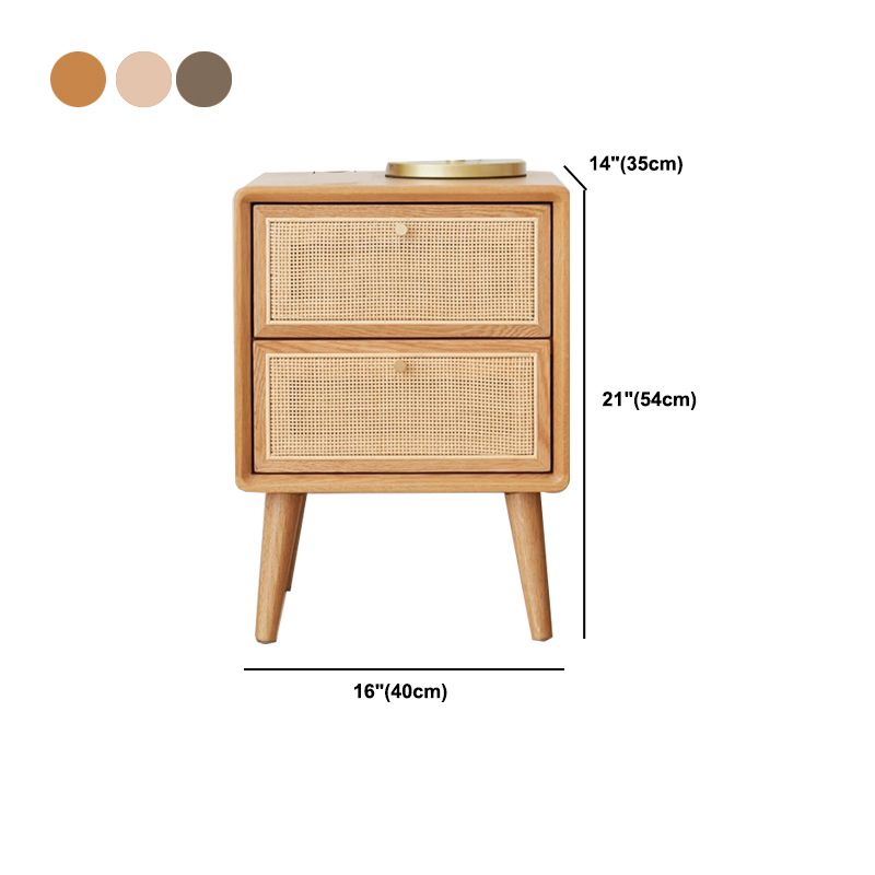 2 Drawers Rattan Nightstand Contemporary Bedside Cabinet ,21.3" Tall