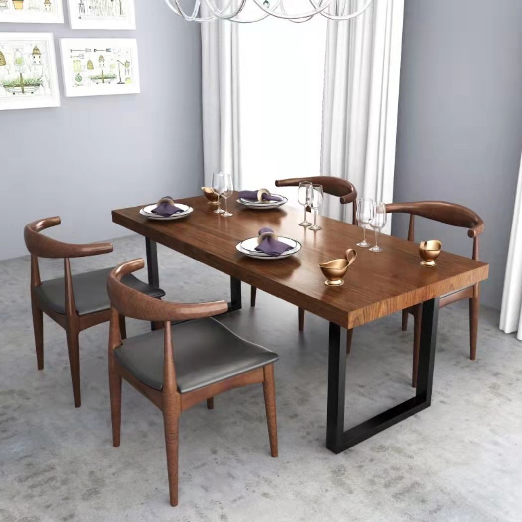 Rectangular Wood Dining Set for Kitchen 1/2/5 Pcs Industrial Brown Dinette Set