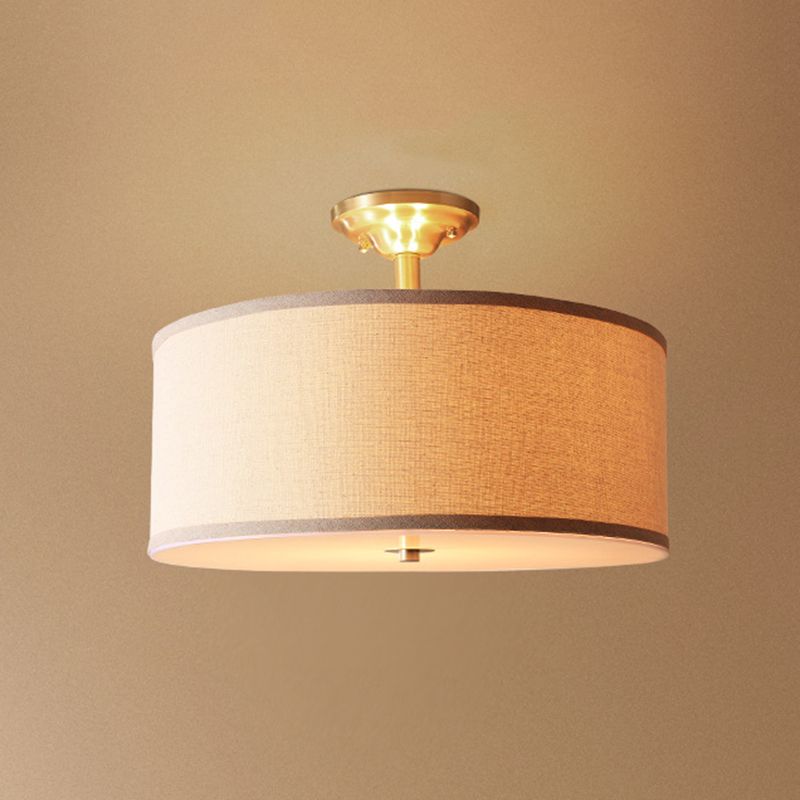 Fabric Cylinder Shape Flush Ceiling Light Modern Multi Lights Flush Light Fixture in Brass