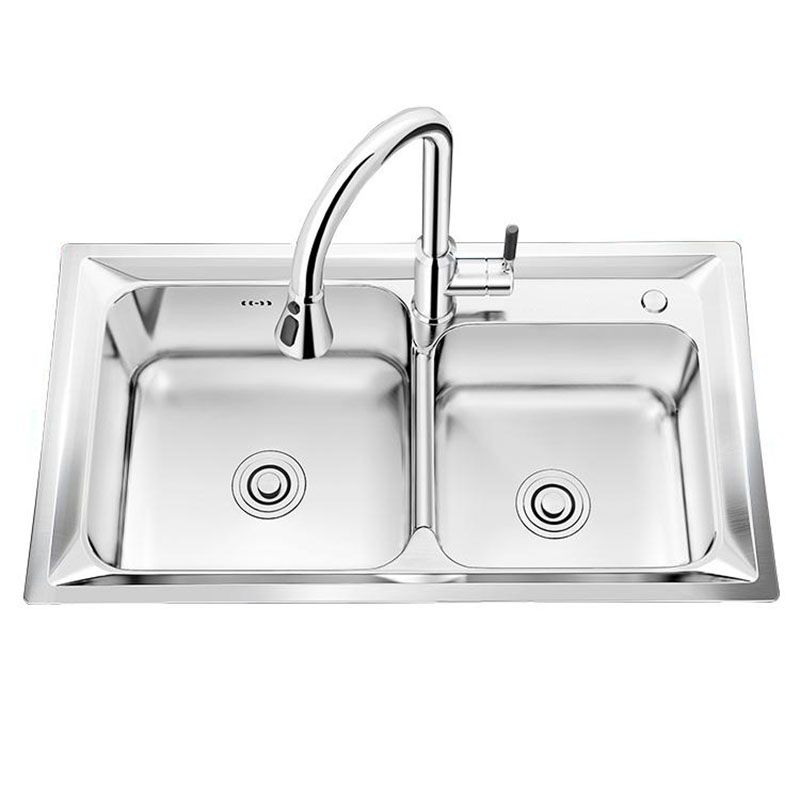 Stainless Steel Kitchen Sink Double Basin Rectangle Sink with Drain Assembly